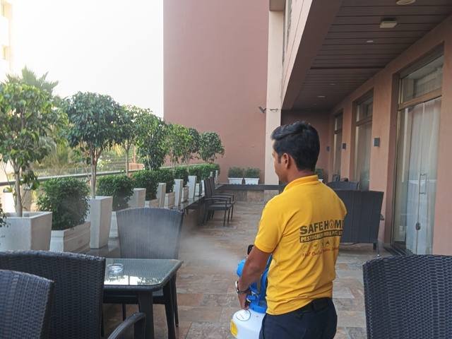 Treating an outdoor seating area
